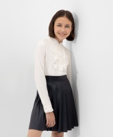 Блузка с рюшами из шифона и кружева молочного цвета Gulliver, школьная форма для девочек  фото, kupilegko.ru